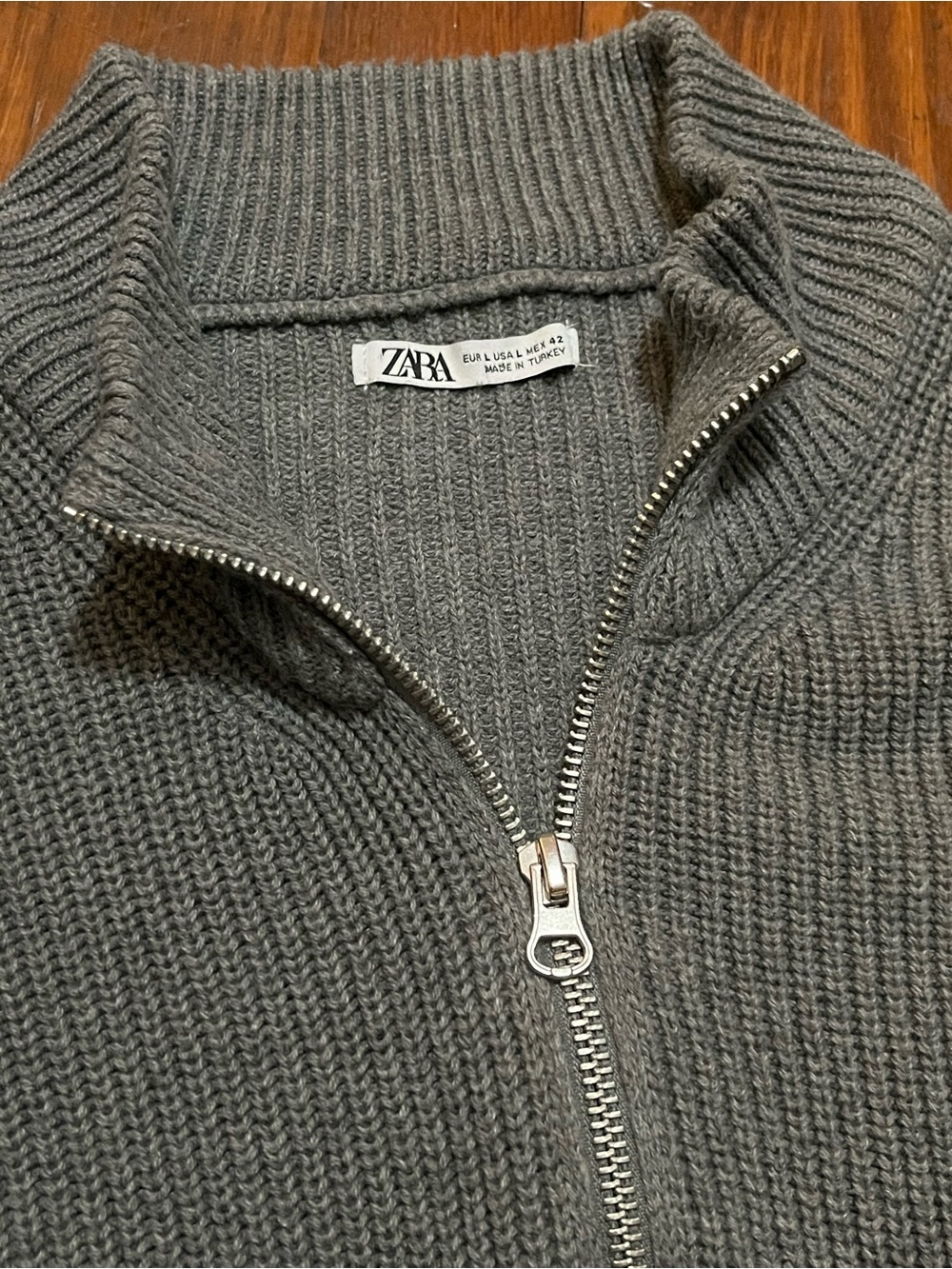 ZARA Women’s Charcoal Gray Ribbed Full-Zip Sweater Large